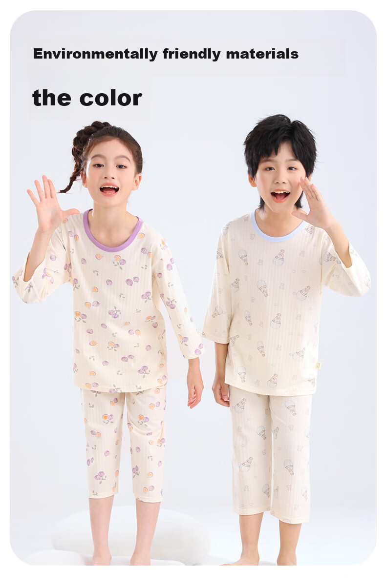 YUZHAOLIN Children's Pajamas Spring Boys And Girls Home Wear Set Cotton Student Air Conditioning Clothes Blue Dinosaur 140 7