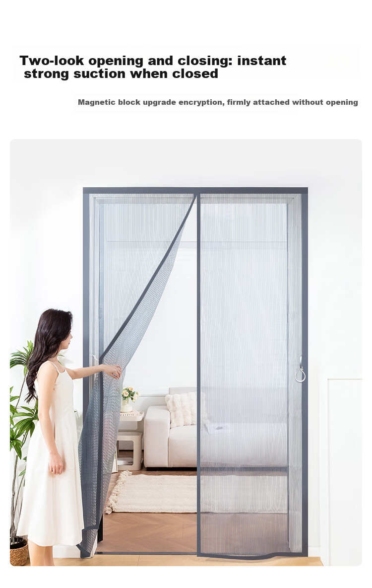 JD Original Jingang Mesh Summer Mosquito Door Curtain, Magnetic No Drilling Required, Living Room Partition Curtain with Full Magnetic Blocks, Gray, 90*210cm 6