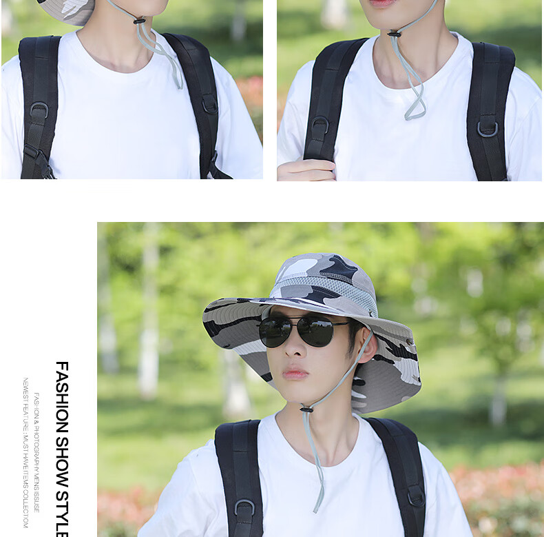 XUEXIMAN Men's Summer Fisherman Hat Fishing Sunshade Wide Brim Outdoor Mountaineering Sun Protection Cap for Men Cycling Travel 16