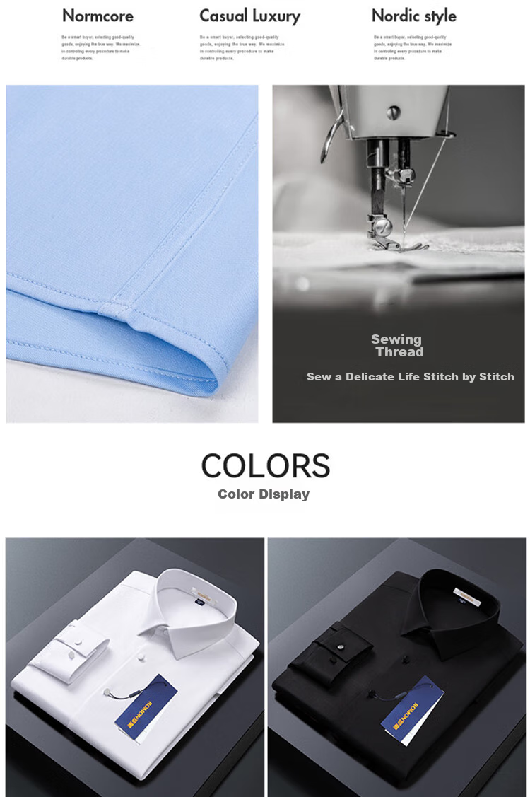 ROMON Bamboo Fiber Professional Formal Dress Shirt Long Sleeve Slim Fit Elastic Men's Shirt Blue M 12