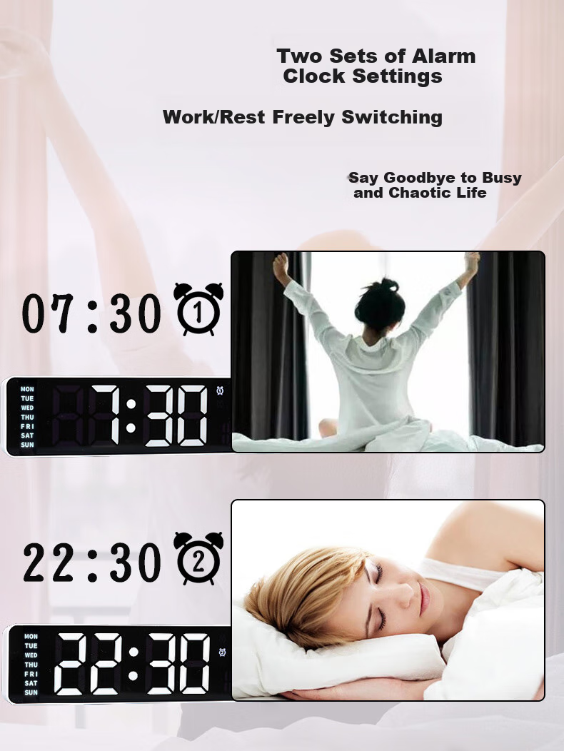 Hense LED Desktop Clock, Living Room Table Clock, Multifunctional Electronic Digital Alarm Clock, Wall-Mountable, Bedroom Bedside Alarm Clock, Desktop Seat Clock, HA6625 Black Back-To Seaso 3
