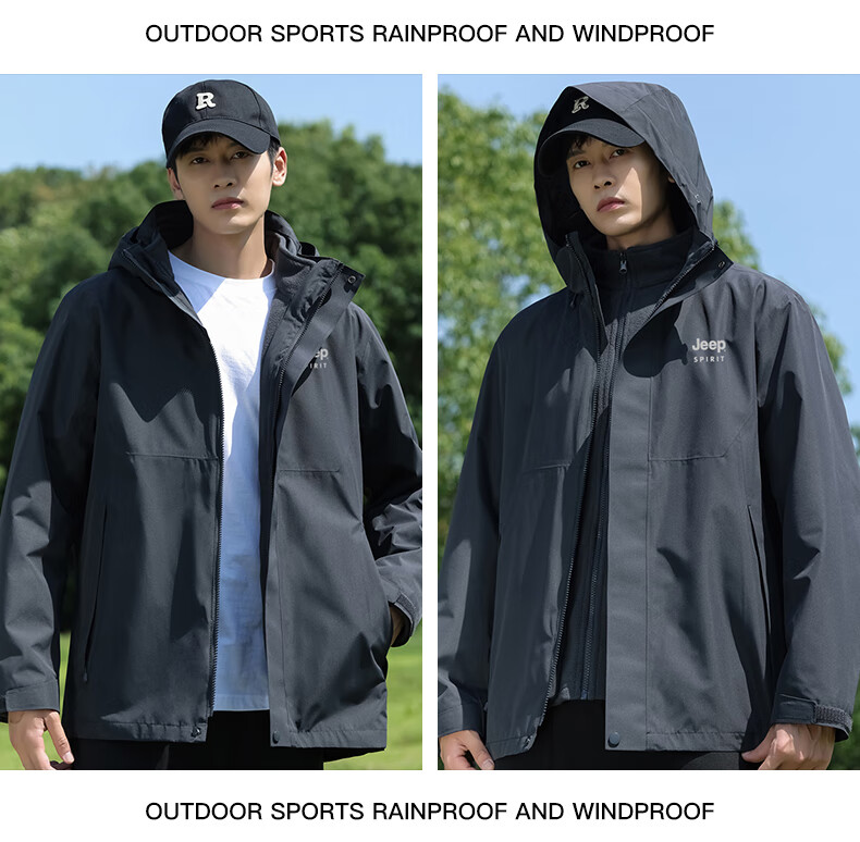 JEEP SPIRIT Men's Outdoor 3-in-1 Fleece Lined Waterproof Windproof Hiking Jacket, Ink Black, 3XL 5