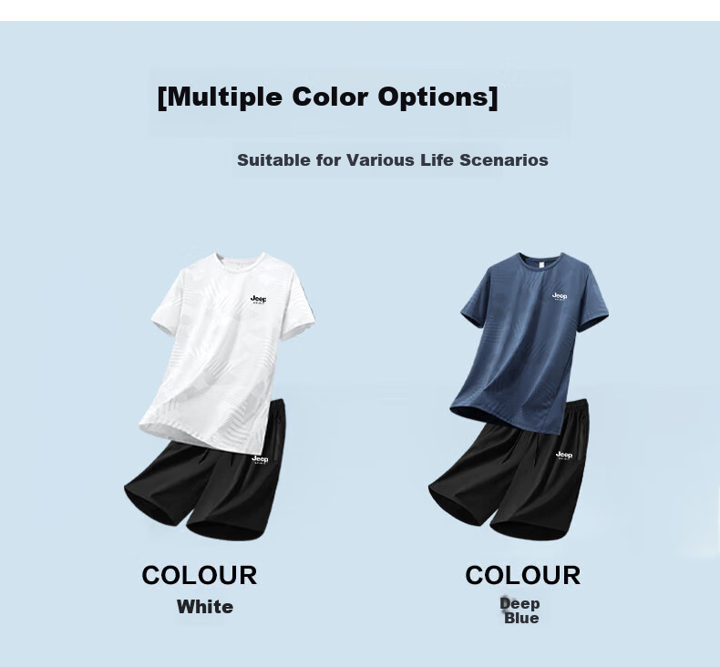 JEEP SPIRIT Summer Ice Silk Set for Men, Short-Sleeve Shorts Two-Piece Suit, Quick-Dry Breathable Versatile Sports Outfit, Navy Blue, XL 4