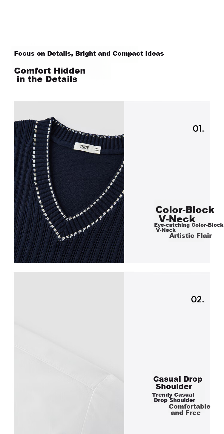 Semir [Mall Matching Style], Women's Long-Sleeve Shirt, V-Neck Vest, Spring 2025, Loose-Fitting Two-Piece Set, 101125105011 8