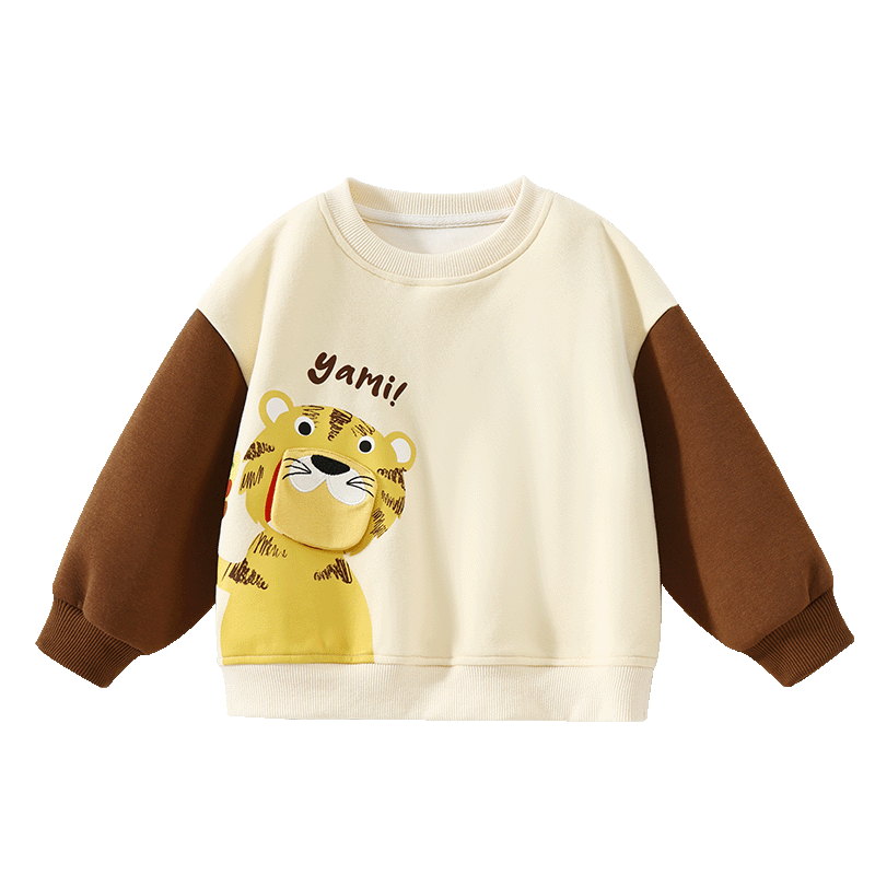Badibadi Spring And Autumn Infant And Toddler Boys' Sweatshirt, Round Neck American-Style Jacket, Casual Fashion Trendy Versatile, Greedy Tiger, Size 140