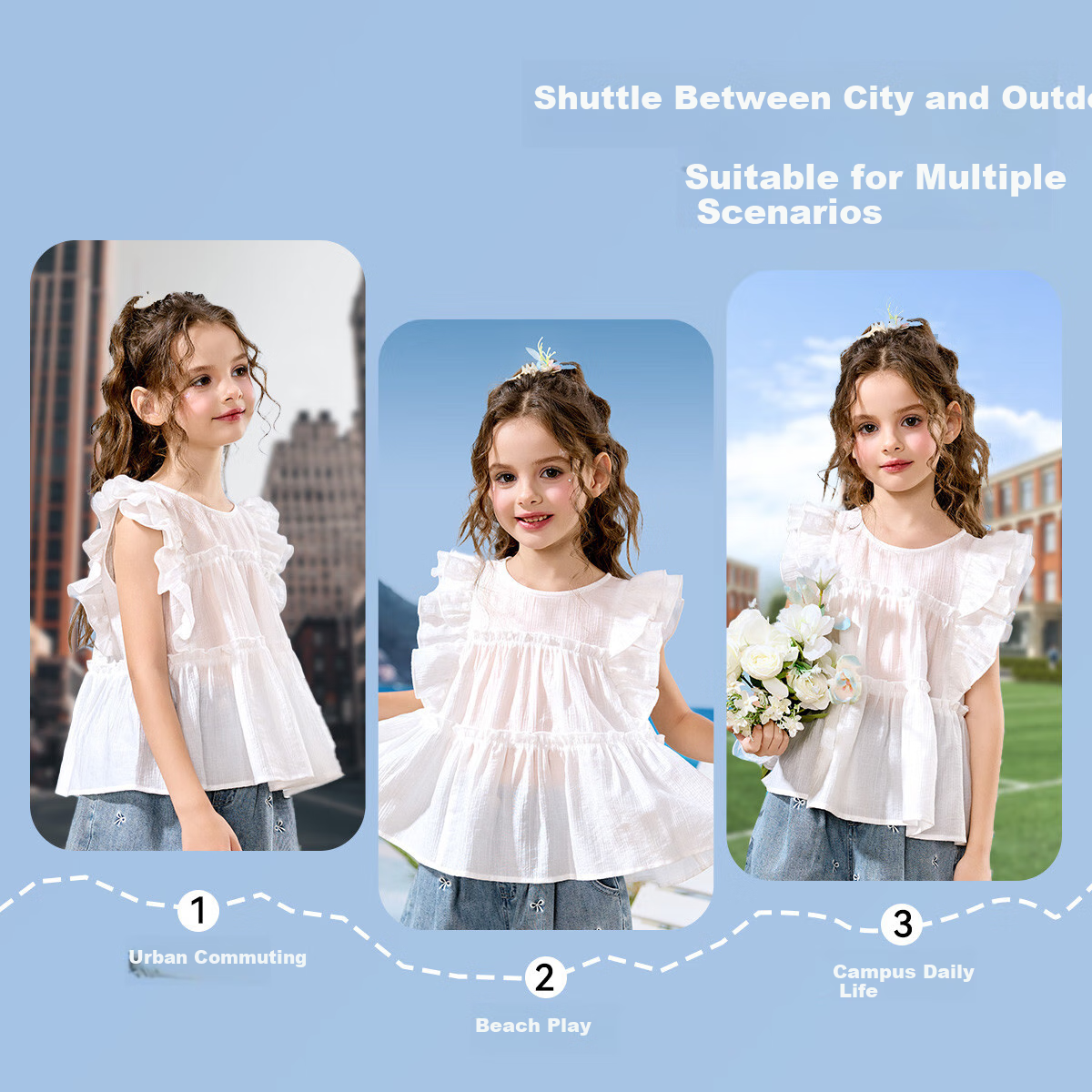 ASK JUNIOR Kids Summer Shirt Youth Flutter Sleeve Shirt Big Kids Girls Breathable White 170 7