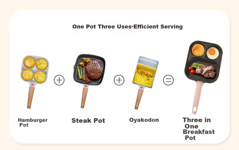 Bear Non-Stick Frying Pan with Three Holes for Breakfast, Titanium-Infused Multifunctional Pan for Scrambled Eggs, Teriyaki Chicken, And Burgers, Compatible with All Stoves, 23cm 8