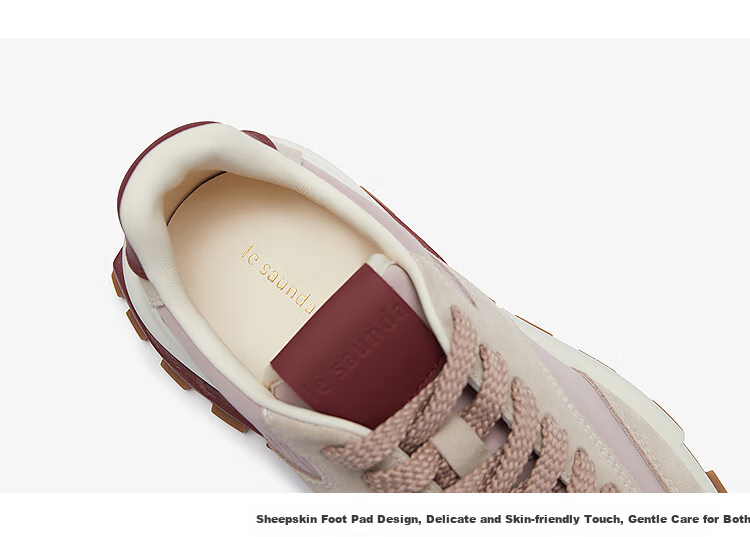 Le Saunda [Shan Ye Qi Jing] Color-Block Lace-Up Comfortable Thick-Soled Casual Women's Shoes 5T43401, Muxi Pink PNF, Size 35 4