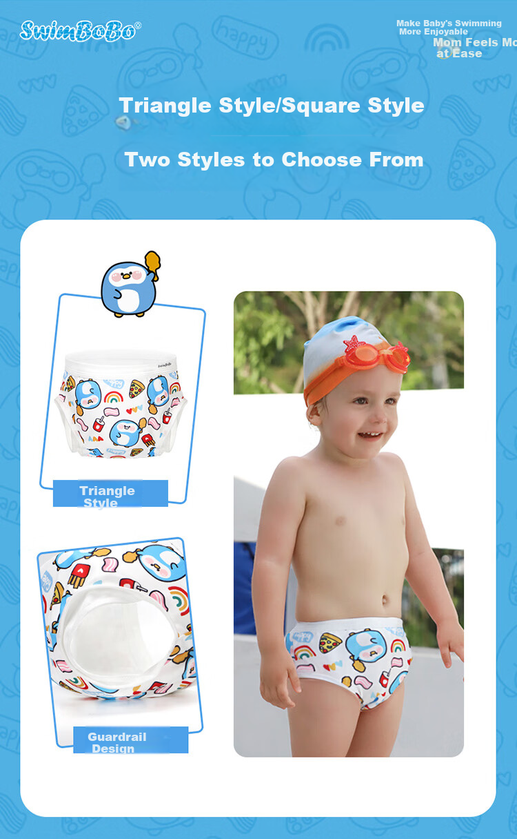 Swimbobo Baby Swim Trunks Newborn Swimming Pants Blue Penguin Style Triangle Style M Size (14-20 Lbs) 9