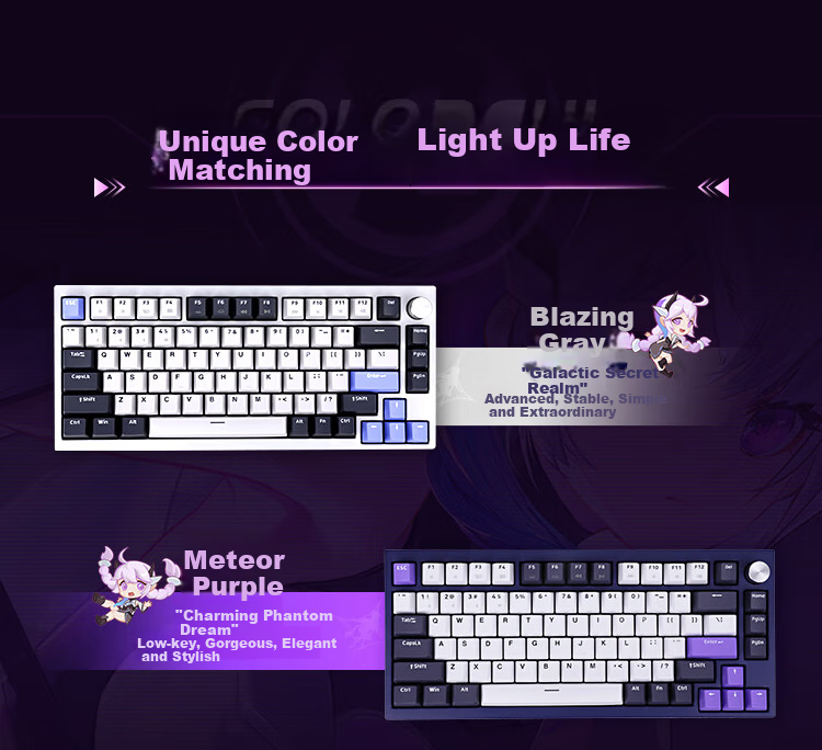 Colorful KB8PRO81 Mechanical Keyboard, Wireless Bluetooth Tri-Mode Connection, Yijin IP Aluminum Block, Customizable E-Sports Gaming Keyboard, Meteor Purple, Quiet Yellow Switches 4