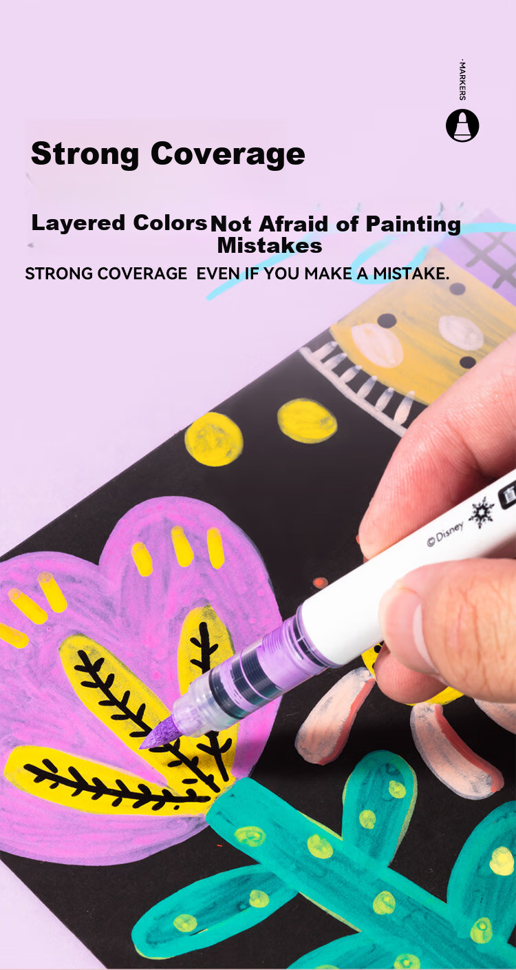 Disney 36-Color Direct Liquid Acrylic Markers, Children's Drawing Pens, Quick-Drying Cartoon Waterproof Paint Pens for Elementary School Students, Mickey Mouse Stationery 8