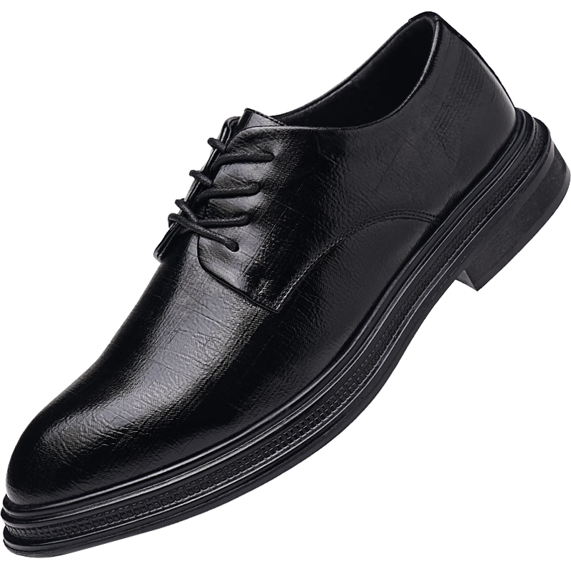 BEIOUTU Men's Leather Shoes, Business Casual Lace-Up Trendy Thick-Soled Wear-Resistant Formal Shoes Wedding Shoes 12359 Black 45