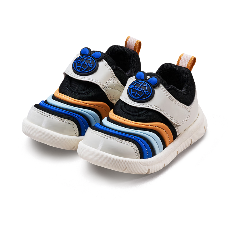 BOBDOG Toddler Shoes for Baby Boys, Infant Shoes, Spring Caterpillar Functional Shoes for Boys, Black/Cloud White/blue, Size 19