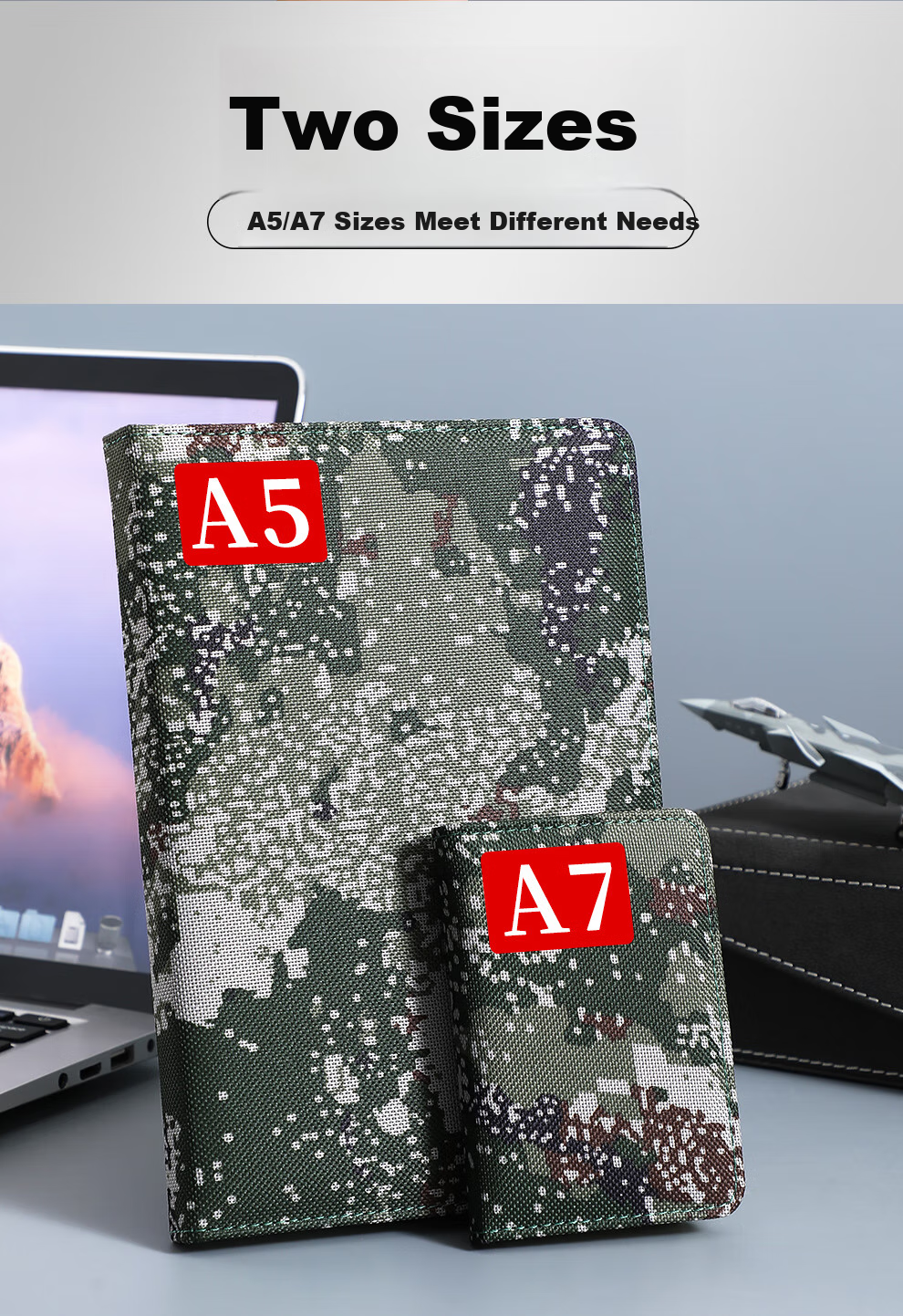 Jiaranheng A5 Desert Camouflage Notebook, Oxford Cloth Thickened Journal, 96 Sheets 192 Pages, Outdoor Training Record Book, Soldier Education Study Meeting Minutes Book, Customizable 2