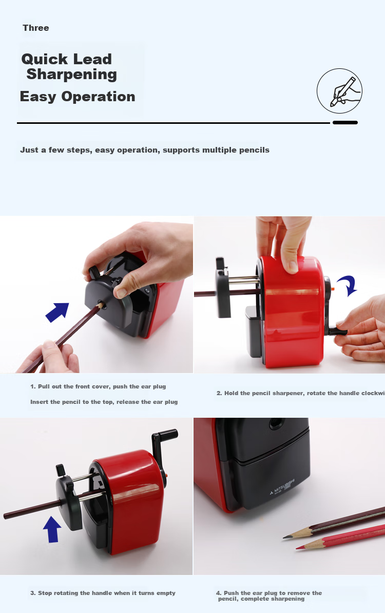 Uni Mitsubishi KH-20 Hand-Crank Pencil Sharpener, Manual Pencil Sharpener for Art Students, Adjustable Thickness, Red 4