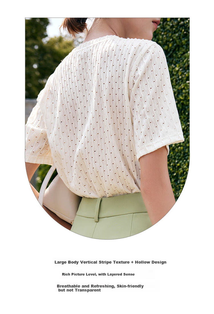 Olrain [Advanced Commuter Knit Top] Short-Sleeve T-Shirt, Summer Women's Wear, Distinct Textured Blouse, Apricot Color, Size M 6