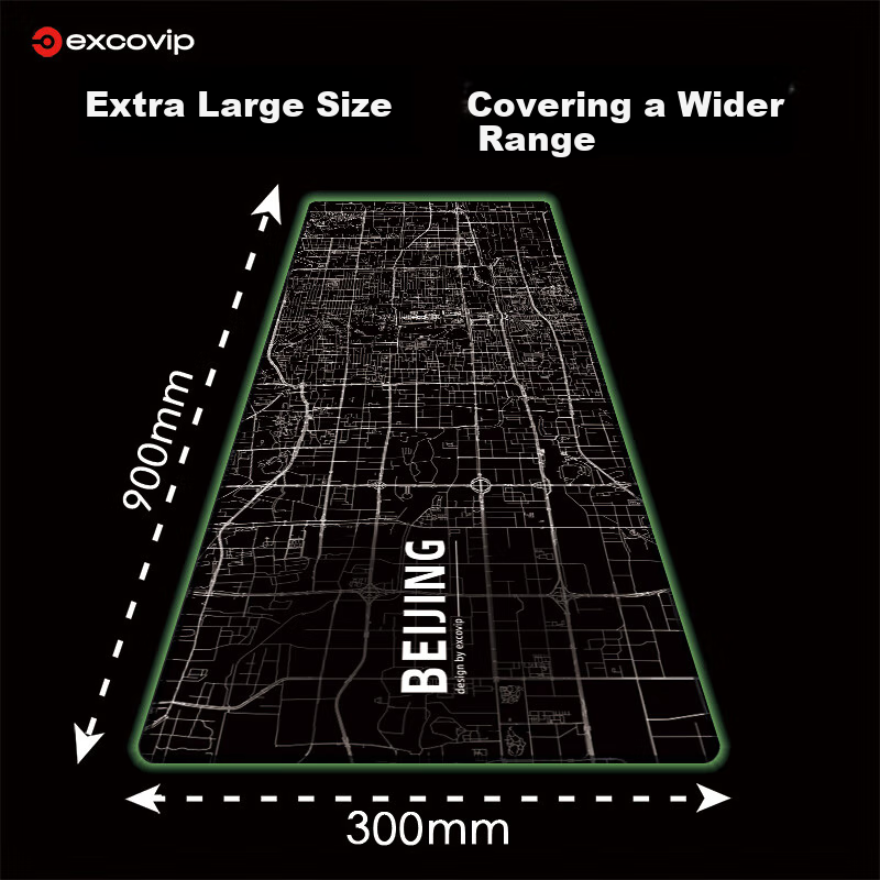 EXCO 900mm Extra-Large Gaming Non-Slip Mouse Pad, Rubber Material with Locked Edges, Beijing City Road Design, Black, 0358 3