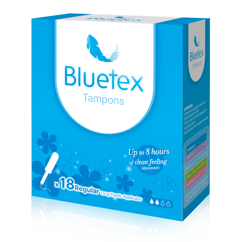 Bluetex Long-Term Tampons, Regular Flow, 18 Pieces, Built-In Sanitary Napkins, Menstrual Vaginal Inserts, Menstrual Pads, Self-Operated