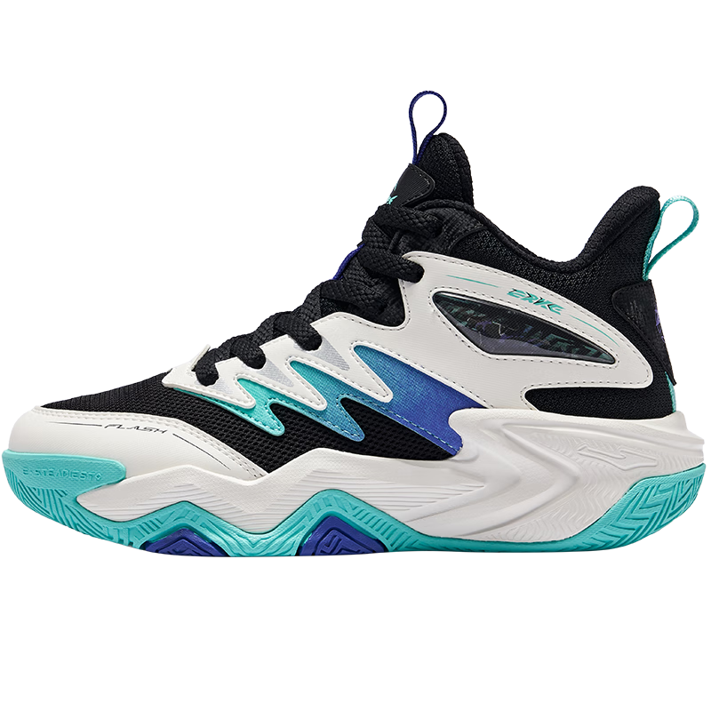 ERKE Children's Shoes, Boys' Sneakers for Older Kids, Kids' Shock-Absorbing Lace-Up Qishi 2lite Basketball Shoes, Black/micro-Crystal White, Size 38