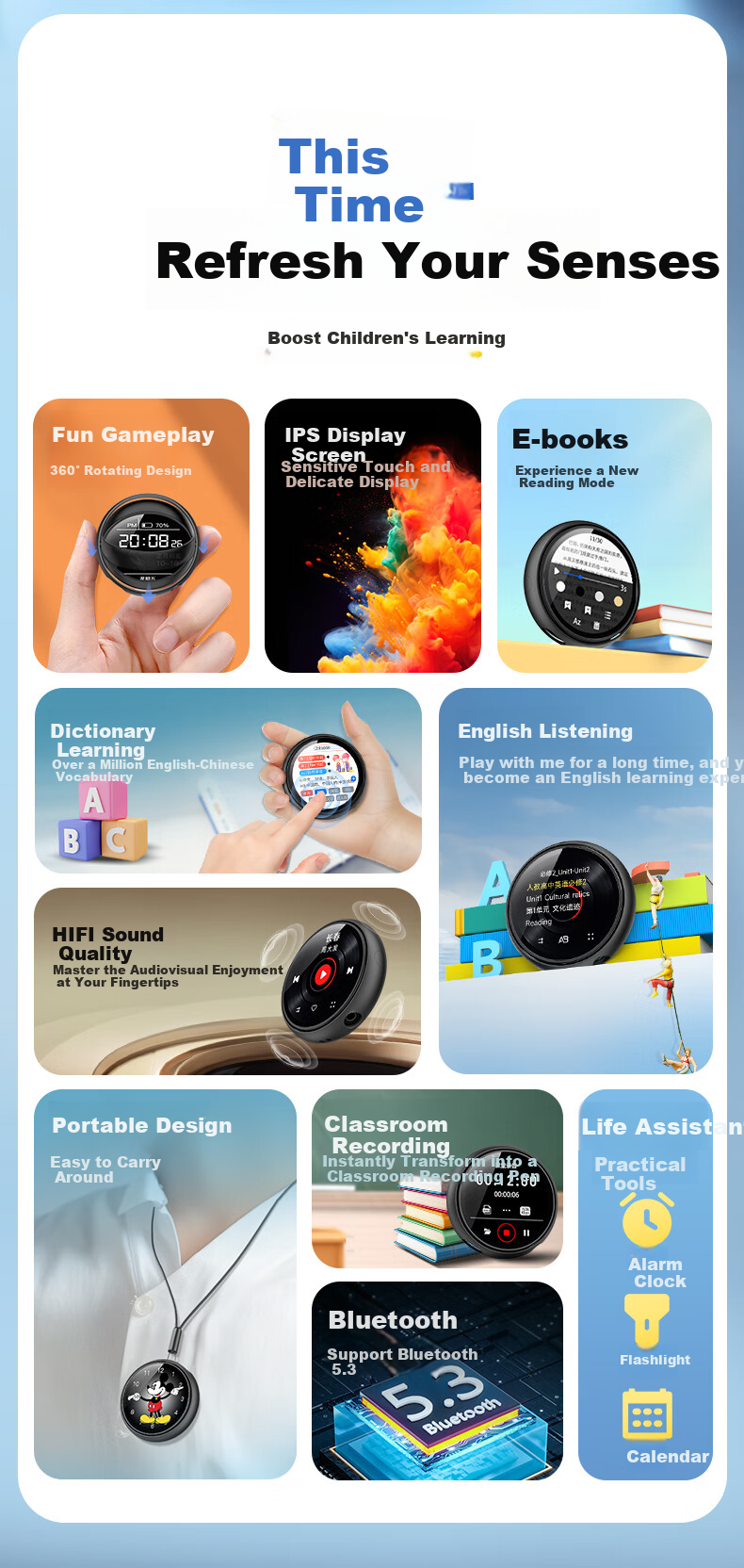 FAMUE BF03 32GB MP3/MP4 Player, Bluetooth Lossless Music Portable Player, Student English Listening And Repeating Device, Dictionary Learning Machine with Recording Function for Electronic Books 2