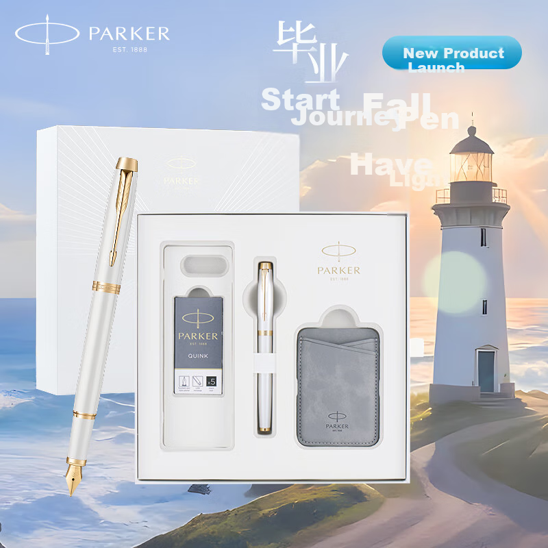 PARKER Fountain Pen, Signature Pen, Stylish Writing Fountain Pen, IM Flowing White Gold Clip Ink Pen + Graduation Commencement Gift Box, National Day Gift for Men And Wome
