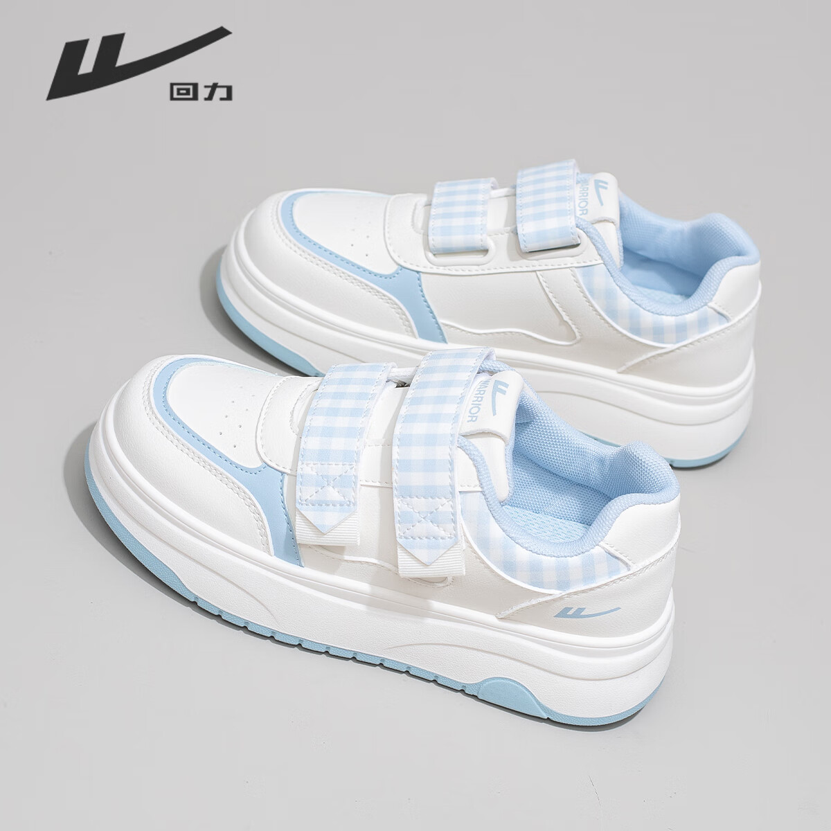 Warrior Women's Thick Sole Easy Velcro Shoes Spring Autumn Casual Sneakers Student Sports Shoes Beige Blue Size 36