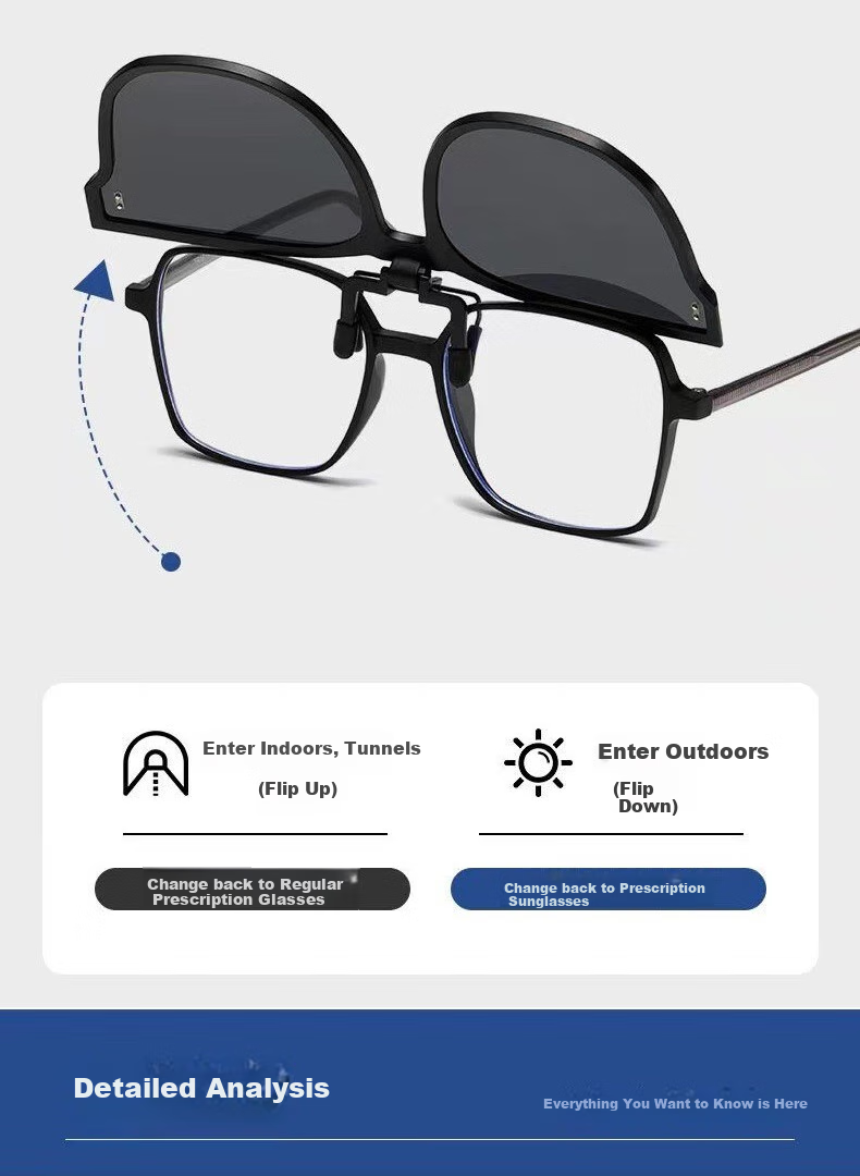 Baixiaoshe GM Style Sunglasses Clip-Ons, 1 Pair [Foldable], for Driving And Day/Night Use, Unisex 16