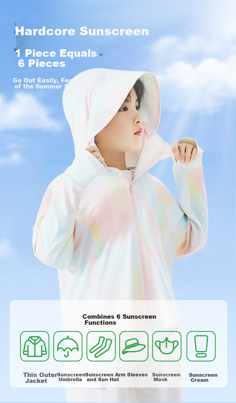 MARCOLOR Girls' Sun Protection Clothing, Summer New Style 2025, Ice Silk Cool-Feeling Jacket, UV Protection, Solid Blue-Green, Size 110 2