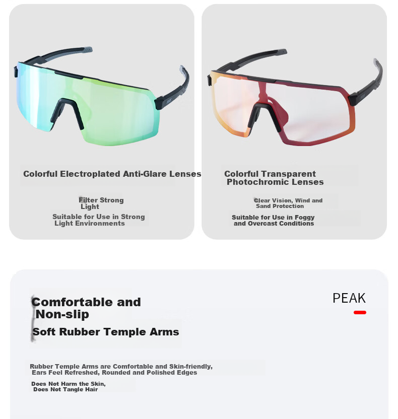 PEAK Cycling Glasses with Photochromic Lenses for Nearsighted Men And Women, Outdoor Sports Running Bicycle Windproof Sandproof Day And Night Dual-Use Goggles 7