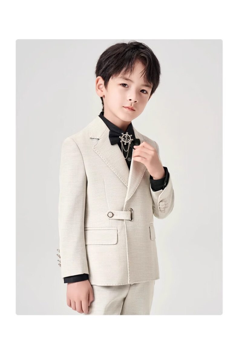 Romon Kids Suit Set Flower Boy Piano Performance Host Tuxedo Boys First Birthday Suit Off-White 160 10