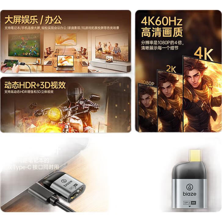 Переходник BIAZE Type-C на HDMI, 4K 60Hz, для Huawei, Apple Mac, подключение к телевизору
