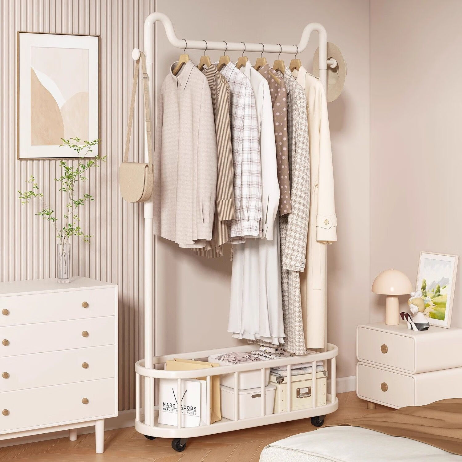 Quanpinwu Floor Standing Coat Rack Clothes Hanger Bedroom Drying Rack High-Grade Storage Rack Single 60cm