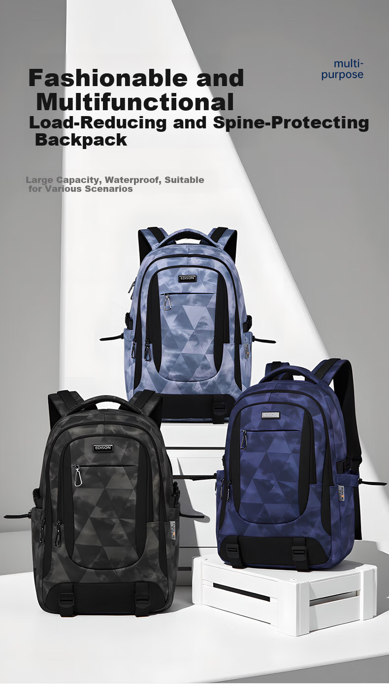Edison Backpack for Men, Large Capacity Travel Backpack, Water-Resistant Schoolbag for Middle School, High School And College Students K053-7G 1