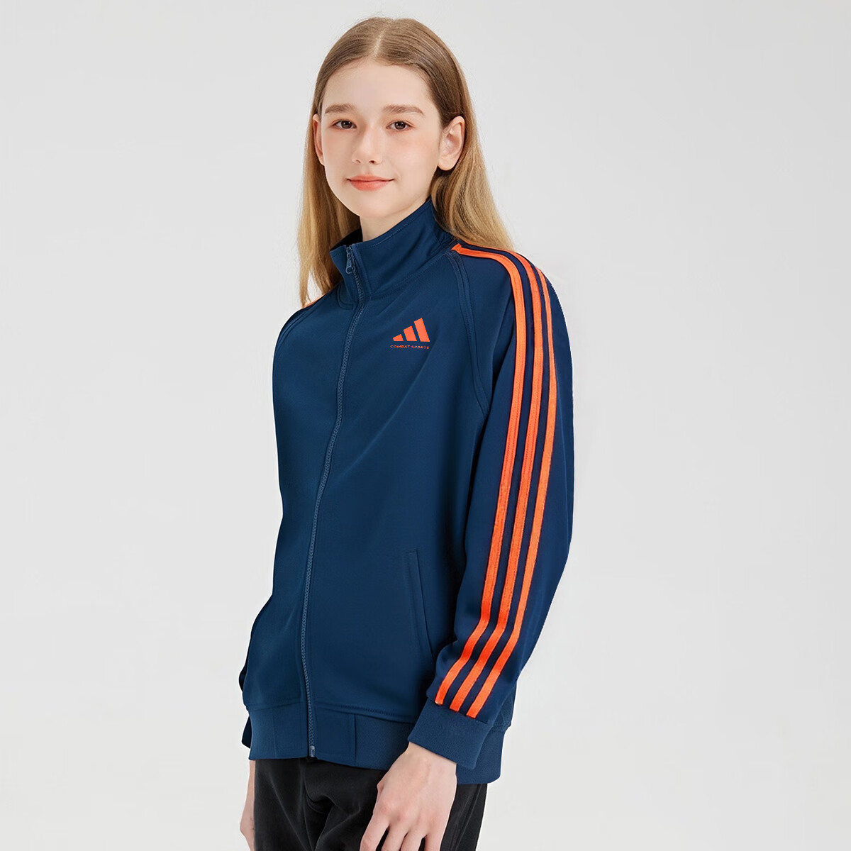 Adidas Children's New Lightweight Sportswear Set, Classic Casual Jacket And Pants, Blue/orange, Size 116