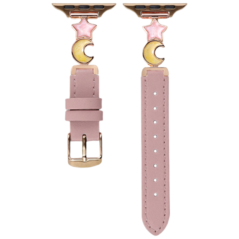 Biaodaige Leather Strap for Apple Watch Series 12, Suitable for Women, Compatible with Apple Watch S10/S9/S11/SE3/2, Autumn And Winter Season, 8 Stars Moon 7 Women's New Creative Cute Pink Desig