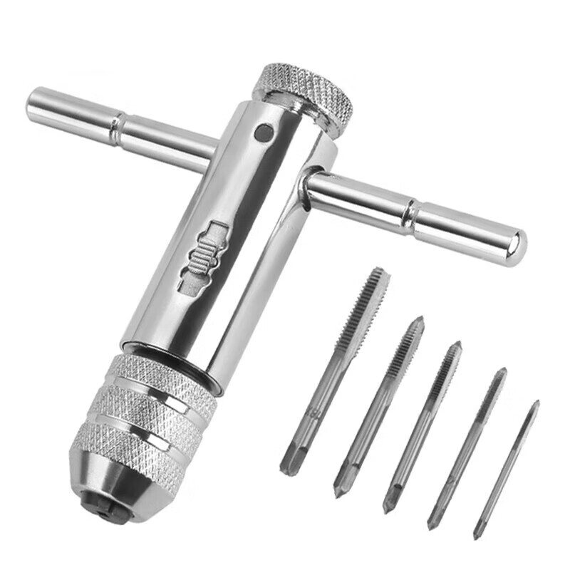 Chugong Ratchet Tap Wrench Set, Threading Tool Kit with Drill Bits, High-Speed Steel Threading Tool Set, 6 Pieces