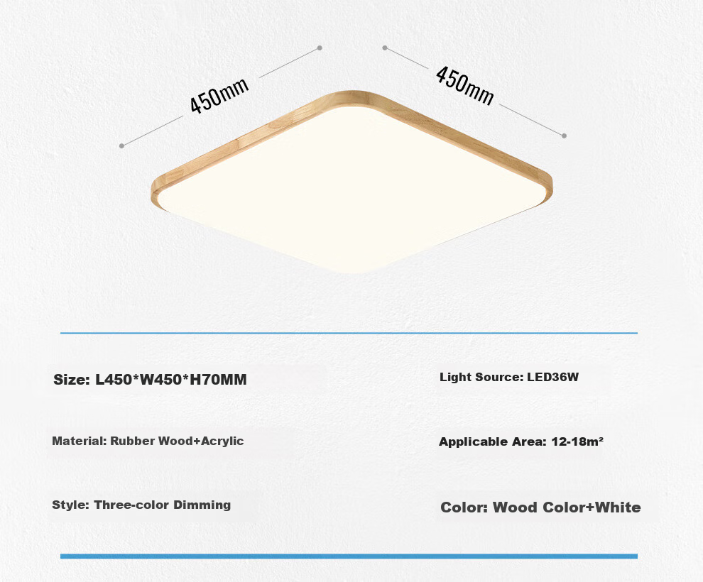 NVC LED Ceiling Light, National Trend Style Wooden Craftsmanship, Square Lamp for Study Room And Bedroom, Natural Wood Ultra-Thin Round Shape 13