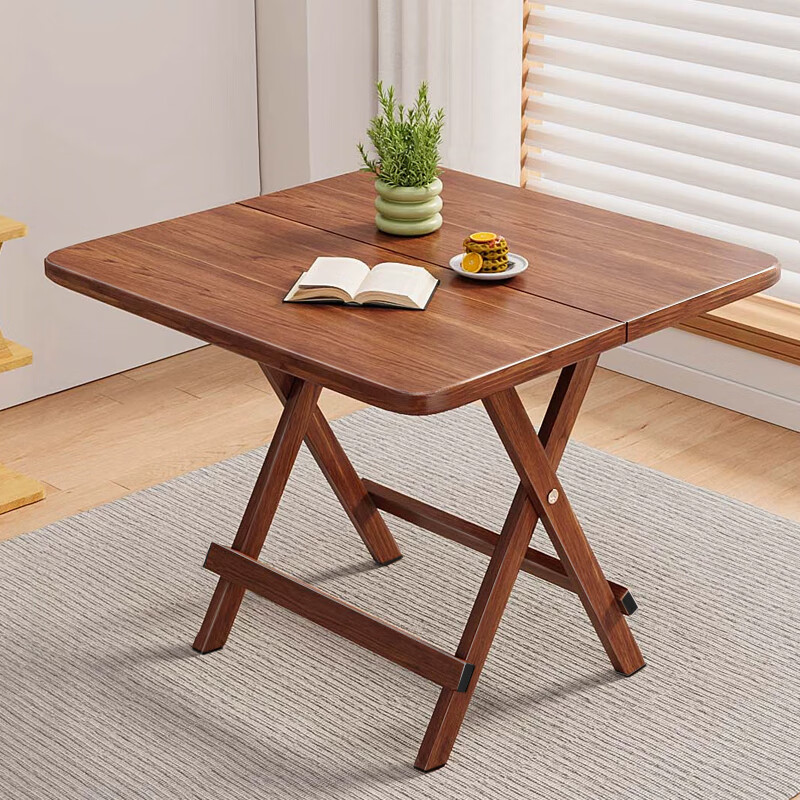 Jingcai Folding Dining Table for Home, Computer Desk, Study Table, Mahjong Table JZP10 Walnut Color 80cm Square Table