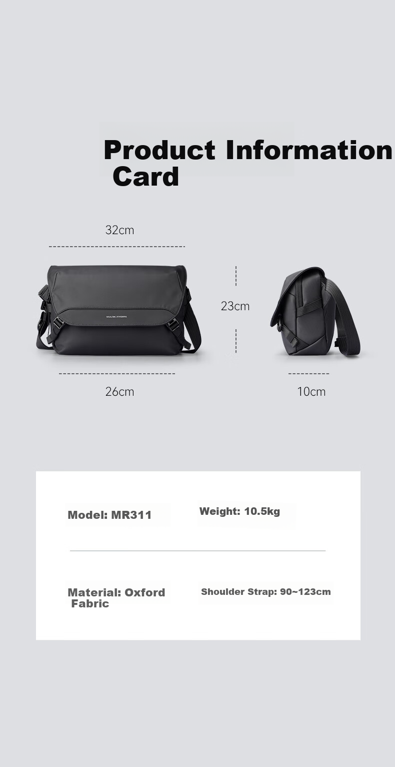 MARK RYDEN Crossbody Bag for Men, Large Capacity Portable Commuter Shoulder Bag, Casual Lightweight Messenger Bag for Outings, Elegant Black 14