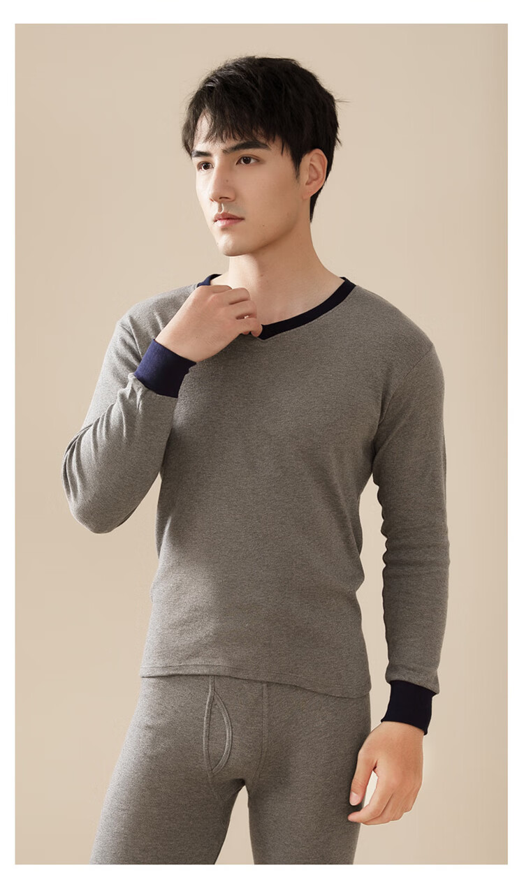 LangSha Men's Autumn Thermal Underwear Set 2026 New Pure Cotton V-Neck 7A Antibacterial Thin Cotton Base Layer 6
