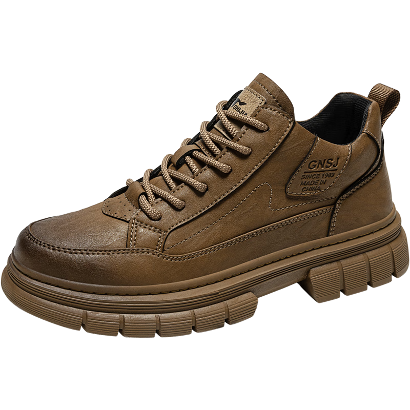 Bull Family Men's Autumn Winter New British Style Martin Boots Fashion Trendy Work Boots Thick Sole Wear-Resistant Motorcycle Boots