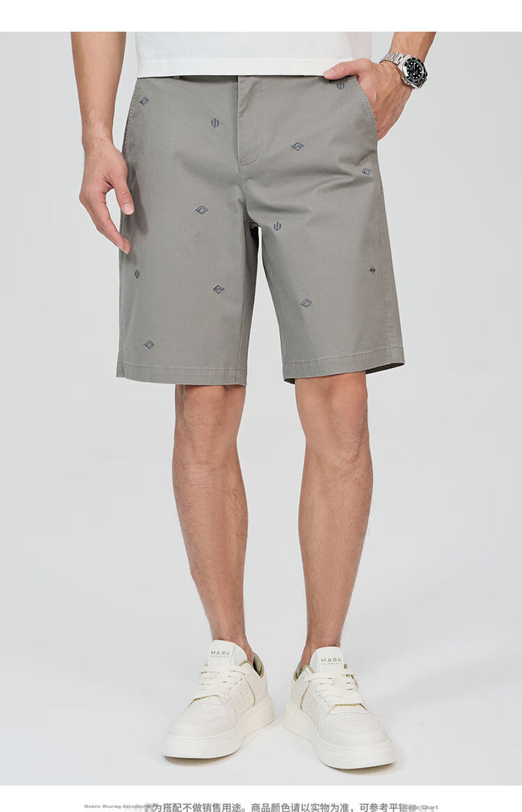 DANCING WOLVES [Dotted Embroidery] Summer Versatile Cotton-Spandex All-Over Printed Lining Men's Casual Shorts, 701 Khaki, Size 29 8