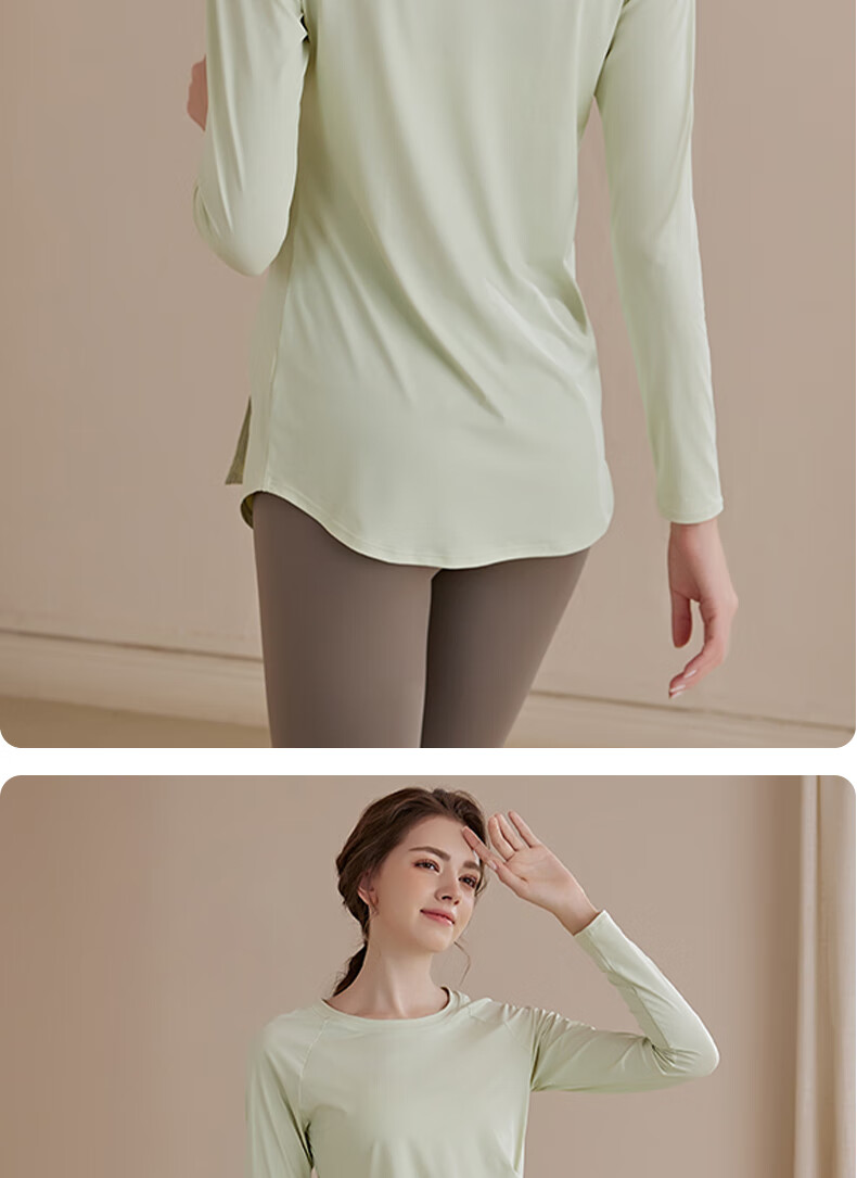 XUEXIMAN Women's Quick-Dry Long Sleeve Yoga Top Mid-Length Slim Fit Breathable Pilates Fitness Shirt 15