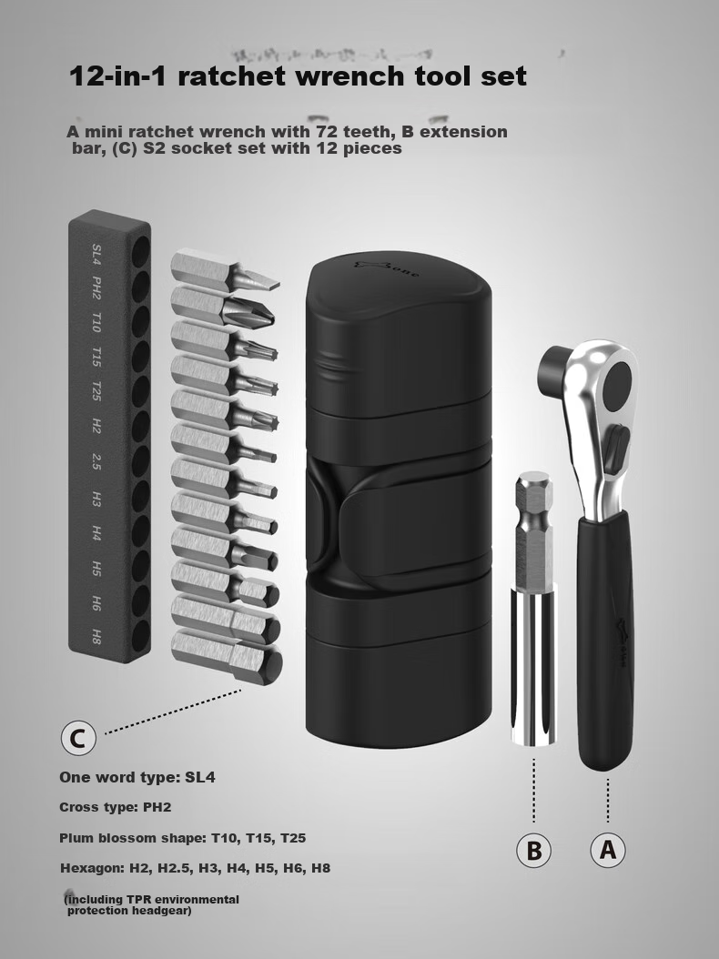 Bone Bicycle Repair Tool Kit with Tire Repair Ratchet Wrench Set, Portable Multi-Functional Repair Tool Combination for Road Bikes 7