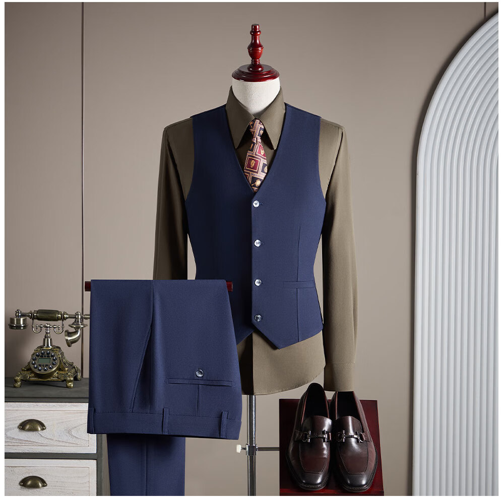 ROMON Men's Suit Set Blazer Vest Trousers Business Formal Wedding Dark Gray XL 16
