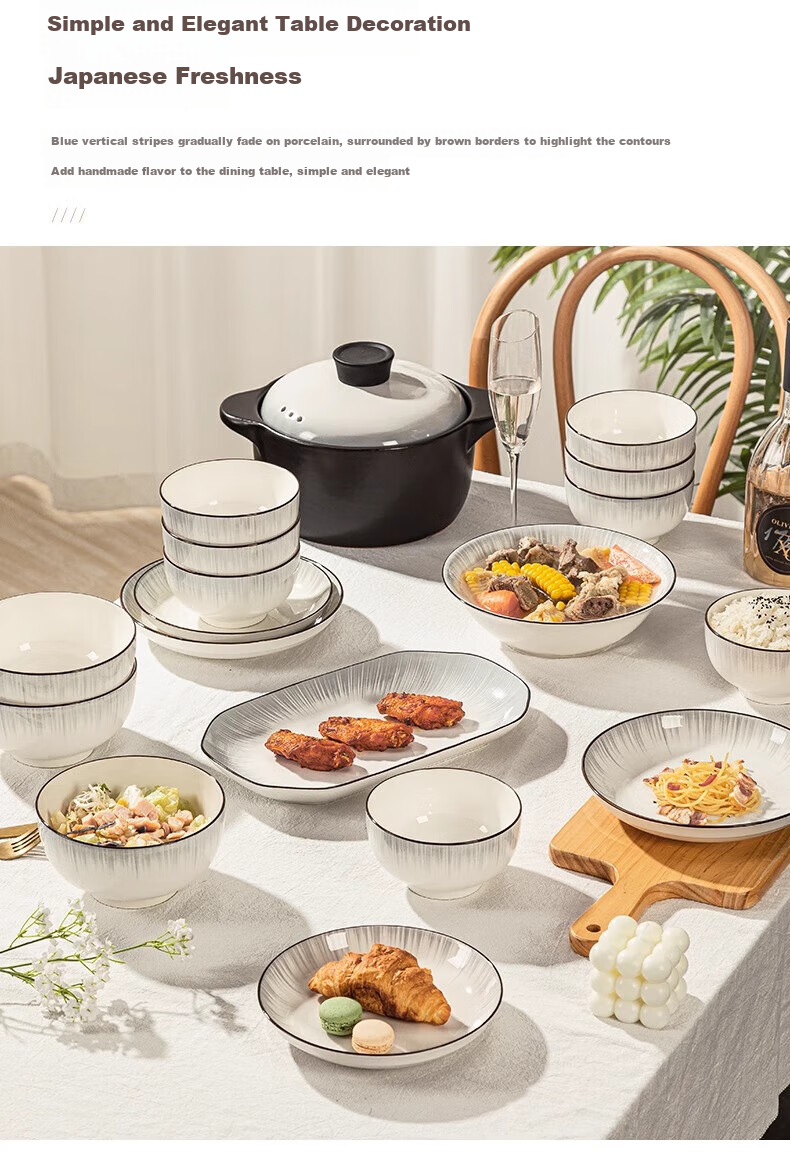 Hechuanwu Bowl And Plate Set, Japanese Style Household Use, 36-Piece Ceramic Tableware Set, High-Temperature Underglaze Color Dinnerware Gift Box, Housewarming Gift 14