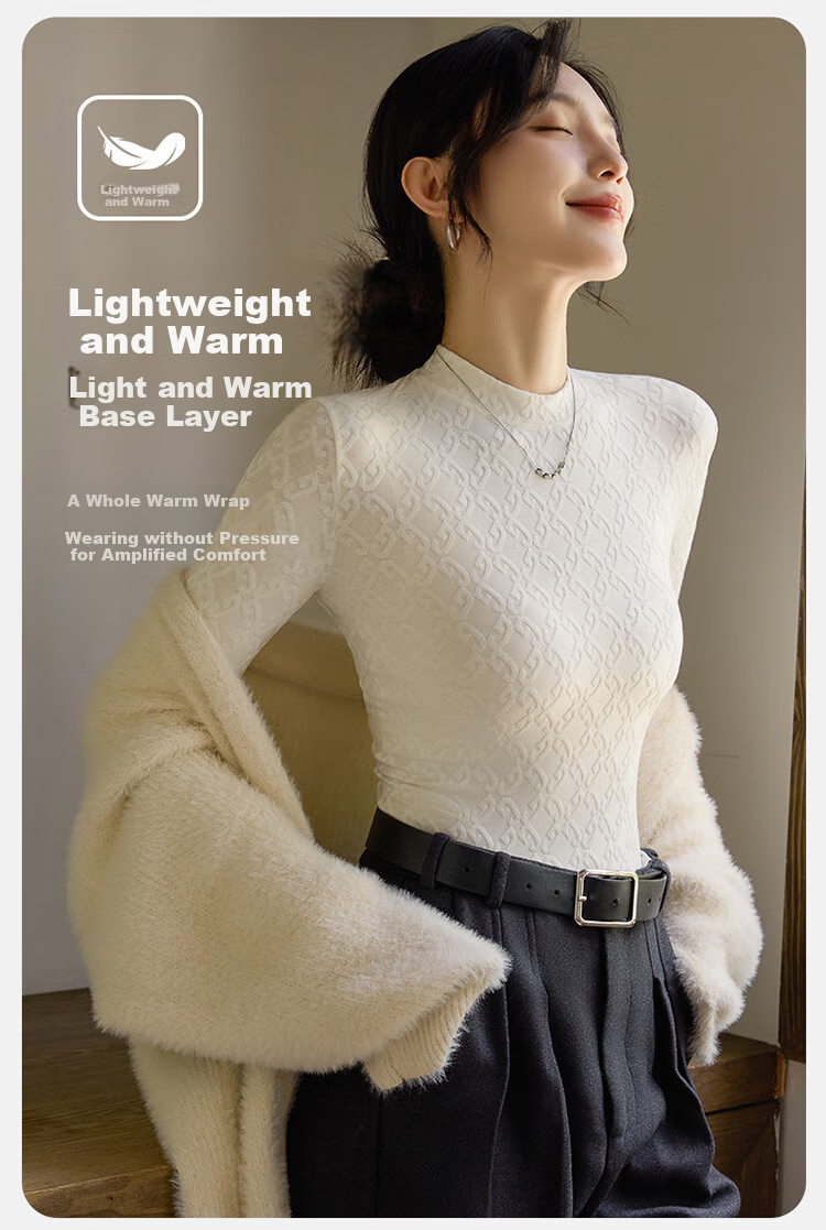 LangSha Base Layer, Spring And Summer Thin Style, Slim-Fit Waist-Cinching T-Shirt for Women, Warm Black And White Color, Slimming Round Neck Inner Wear, Long-Sleeve Top 4