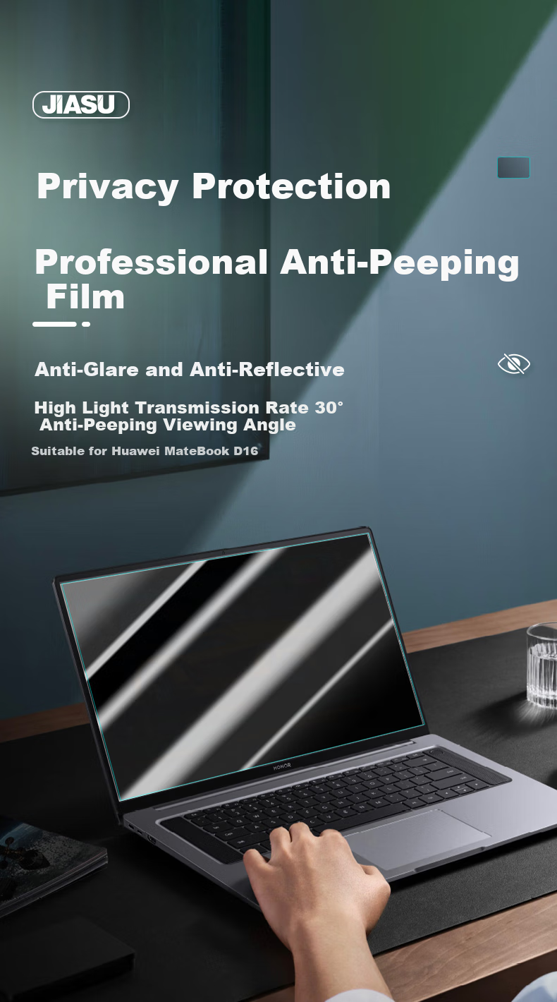 Jiasu Huawei MateBook D16/D16SE 2025/24 Anti-Glare Privacy Screen Protector Linux Version, 16-Inch Privacy Protection Film, Anti-Glare, Double-Sided Detachable [Snap-On] 2