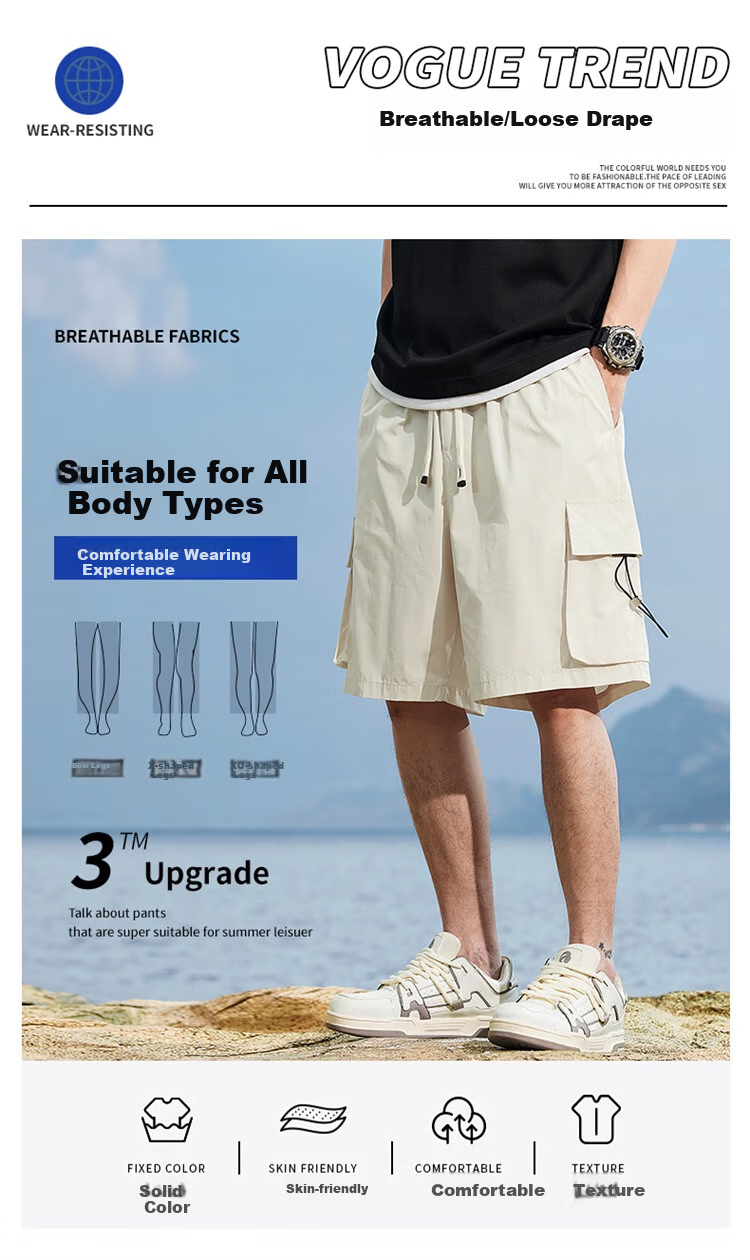 JEEP Men's Shorts, Summer Loose Casual Five-Point Cargo Pants, APK660, Black, XL 2