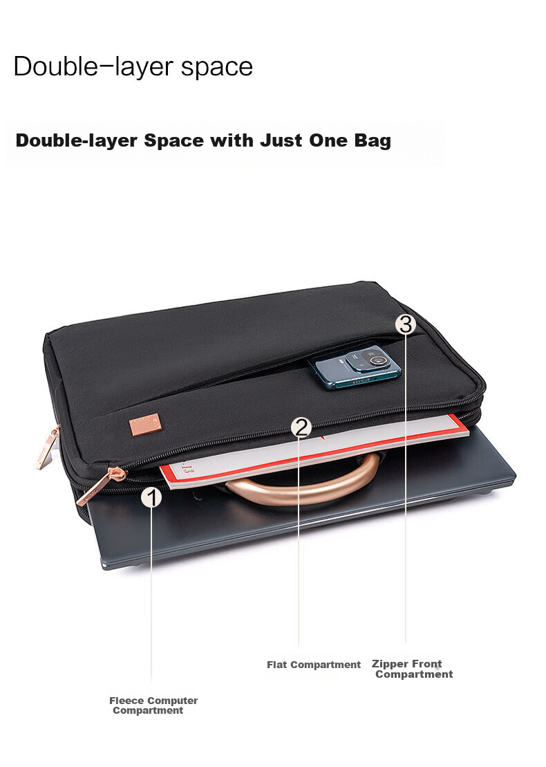 LEXON LEXON (LEXON) Business Ultra-Thin Laptop Bag for Women, Double-Layer Handbag, Notebook 15.6-Inch Briefcase 5